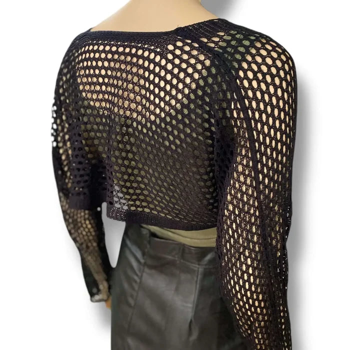Casual Long Sleeve Hollow Out Knit Crop Cardigan