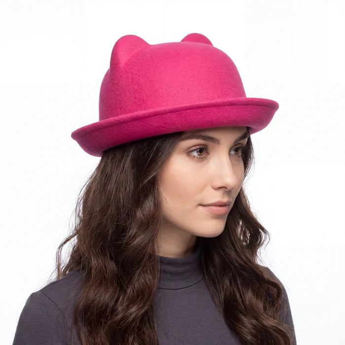 woman wearing cat ear bowler hat kawaii coquette style / hot pink / one size