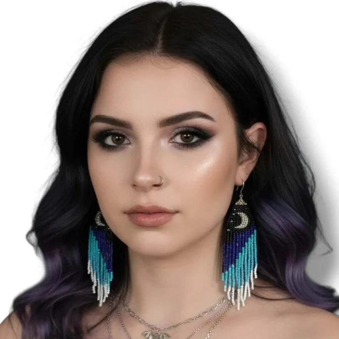Celestial Beaded Long Fringe Earrings - Boho Beaded Fringe Earrings / Multicolor / Female - Women’s Earrings