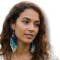 Celestial Beaded Long Fringe Earrings - Boho Beaded Fringe Earrings / Multicolor / Female - Women’s Earrings