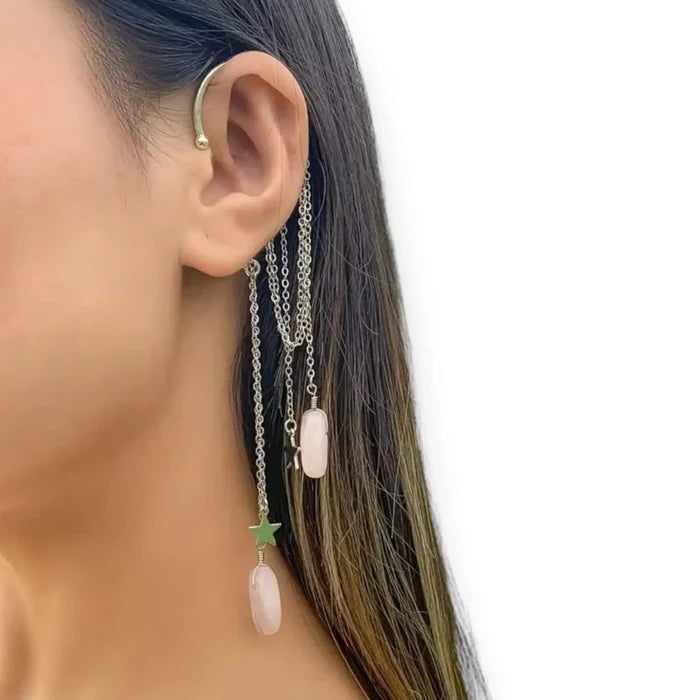 Celestial Pink Quartz Dangling Ear Wrap - Wild Time Fashion
