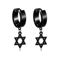 Celestial Star Black Hoops Earrings in stainless steel with hexagram charm huggie hoops for whimsigoth style