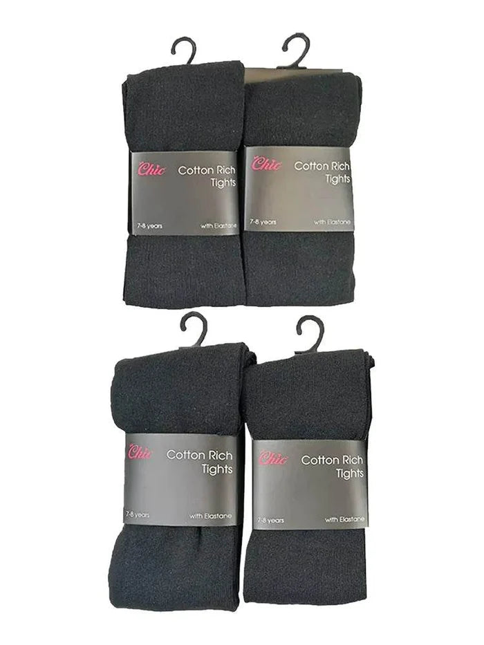 Children Rich Cotton Black Tights - thefancydress.co.uk