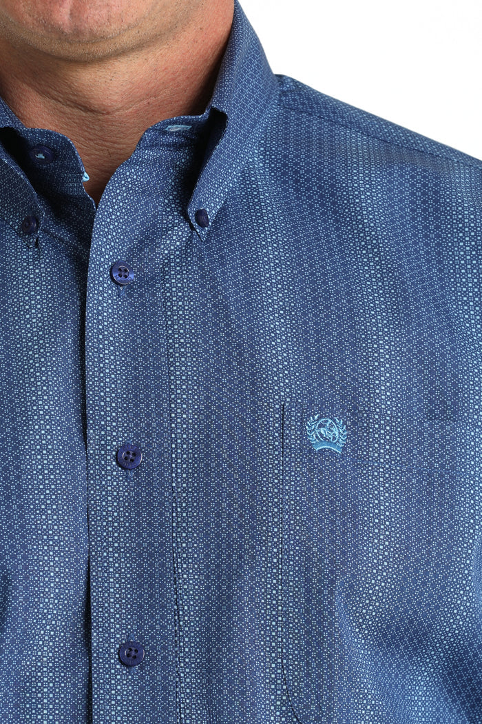 Cinch Men's L/S Classic Fit Dot Striped Button Down Western Shirt in Royal Blue