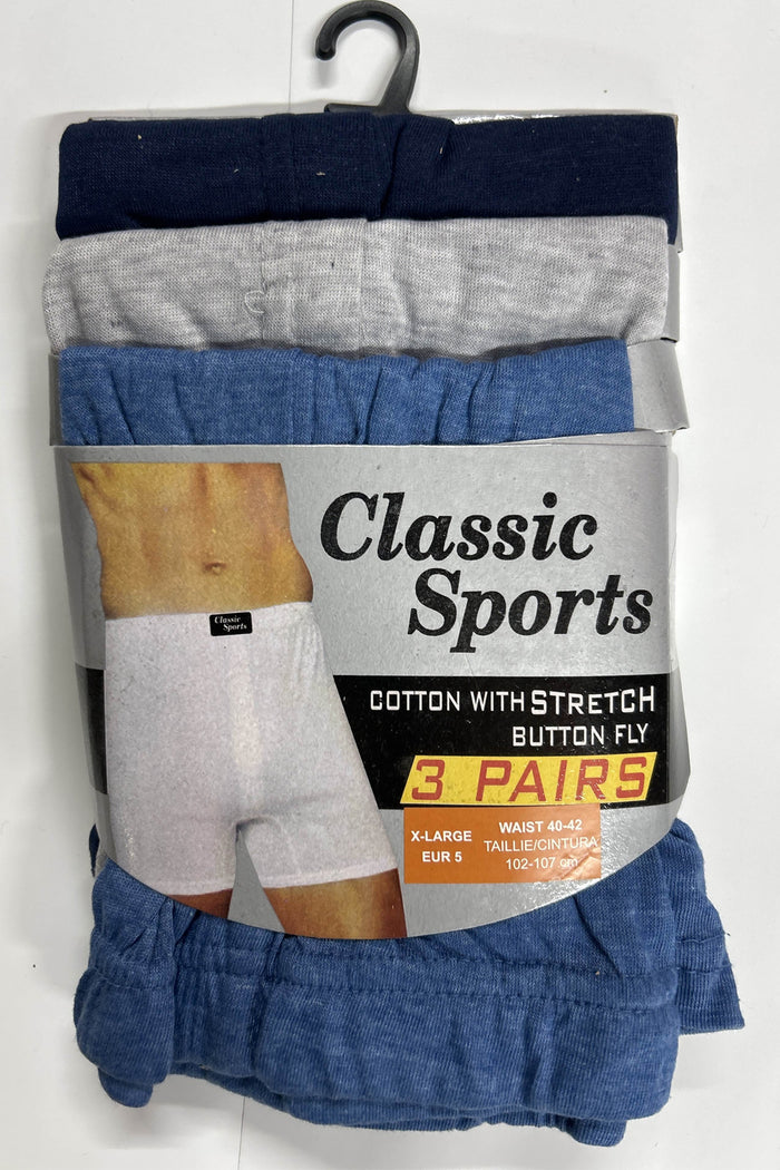 Classic Sports Men's Cotton Stretch Boxer Shorts (3 Pack)
