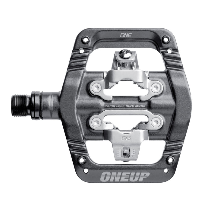 Gray bicycle pedal with 'ONEUP' branding on a white background