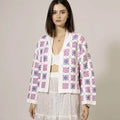 colorful crochet granny square cardigan open front