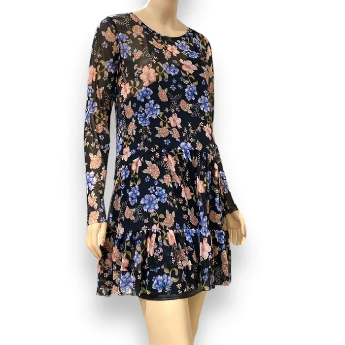 Banjara Colorful Floral Ruffle Trim Long Sleeve Dress