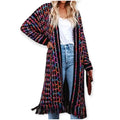 Cozy Knitted Cardigans Colorful Long Fringe Crochet Cardigan Jacket in plus size with patchwork and tassel hem
