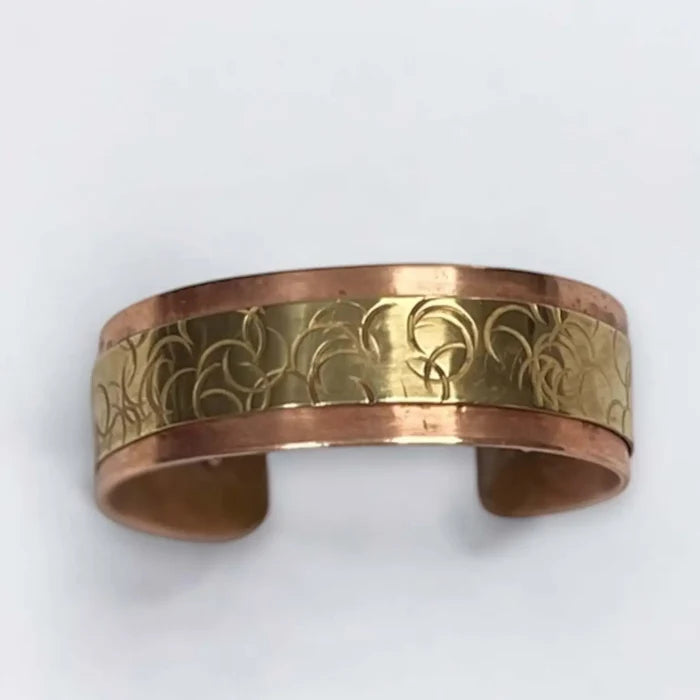Copper Brass Rivets Adjustable Cuff Bracelet with Hand-Hammered Mixed Metal Design – Handmade in USA