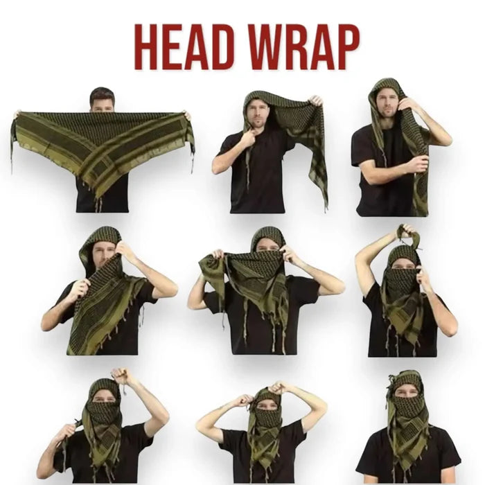 Cotton Plaid Scarf Wrap with Tassel Trim unisex styled as neck or head scarf one size how to wear it chart