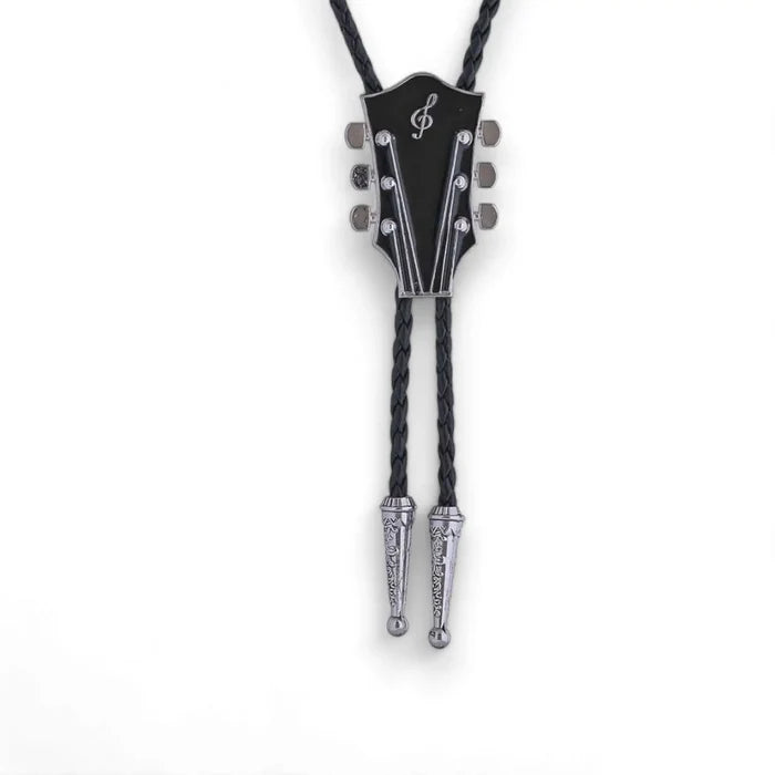black silver Country Guitar Bolo Tie | Men & Women bennett clasp