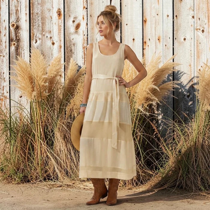 Cream Sleeveless Tiered Panel Maxi Dress - cotton/rayon / cream / Medium - Maxi Dress