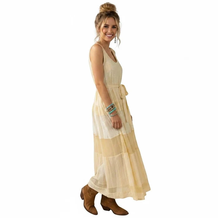Cream Sleeveless Tiered Panel Maxi Dress - cotton/rayon / cream / Medium - Maxi Dress