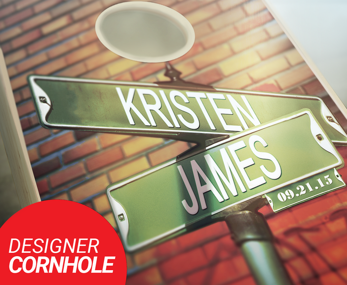 Customized Street Sign Wedding Cornhole Set