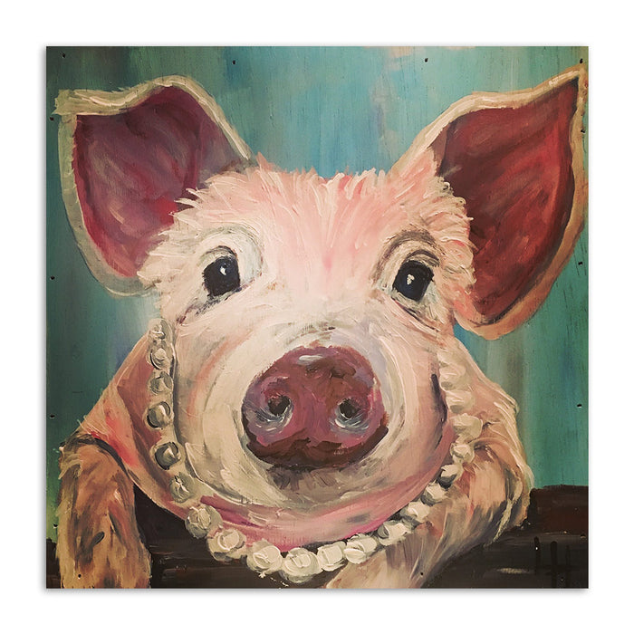 Cute Pig Pearl Necklace Wall Art Decor Canvas Printing - BlueArtDecor