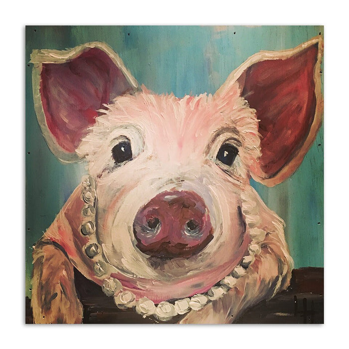 Cute Pig Pearl Necklace Wall Art Decor Canvas Printing - BlueArtDecor
