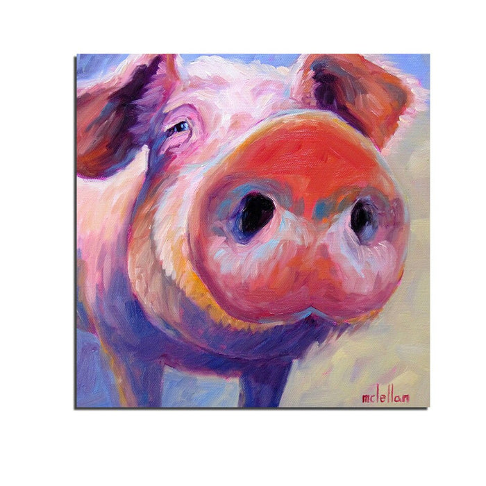 Cute Pink Bristle Pig Wall Art Decor Canvas Printing - BlueArtDecor