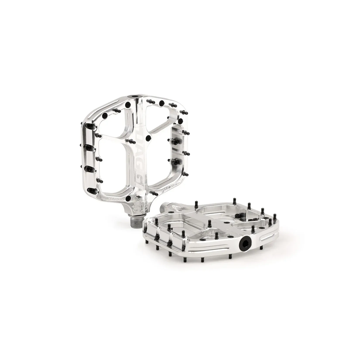Metallic bicycle pedal on a white background