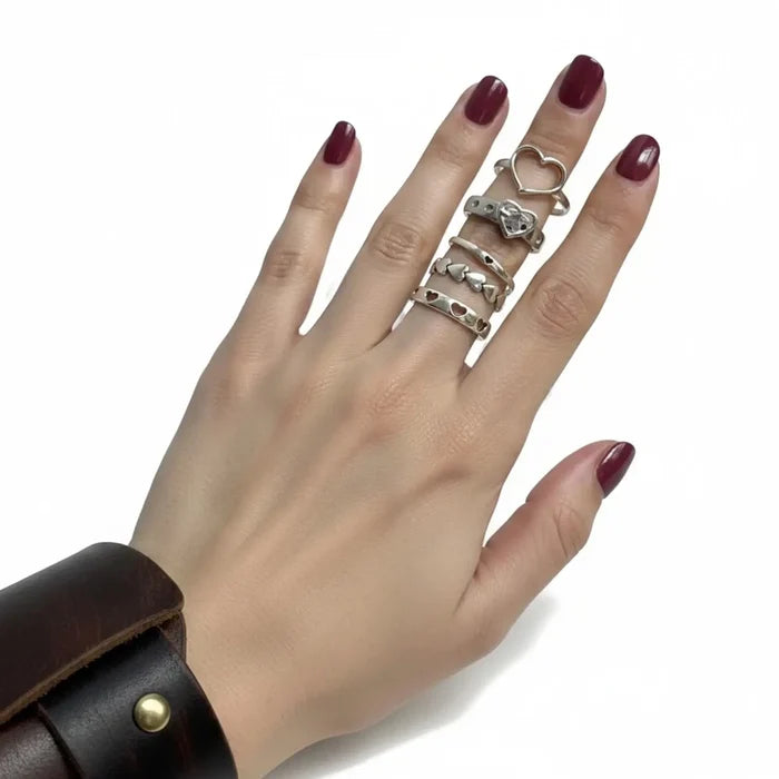 Dainty Silver Heart Stacking Rings Set women's 5 minimalist wrap rings