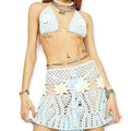 Daisy Dreams Crochet Bikini Top & Mini Skirt Set Semi Sheer Adjustable Bikini Top