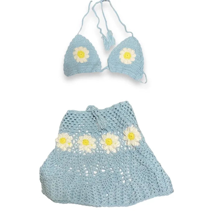 Daisy Dreams Crochet Bikini Top & Mini Skirt Set