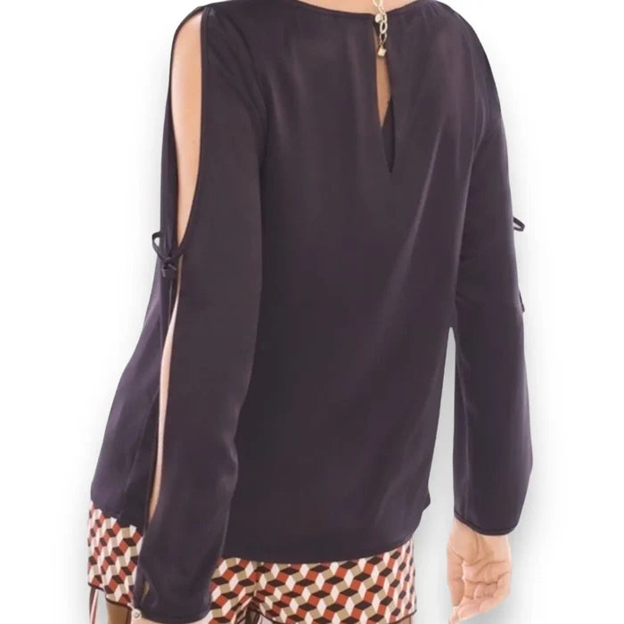 Dark Chocolate Brown Tie Sleeve Blouse