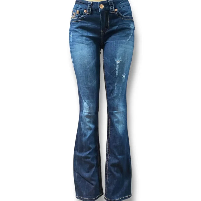 Dark Denim Distressed Bootcut Jeans