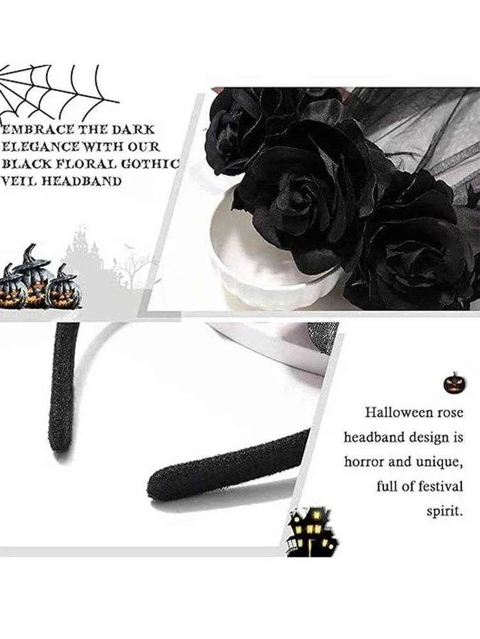 Day of Dead Bride Black Headband