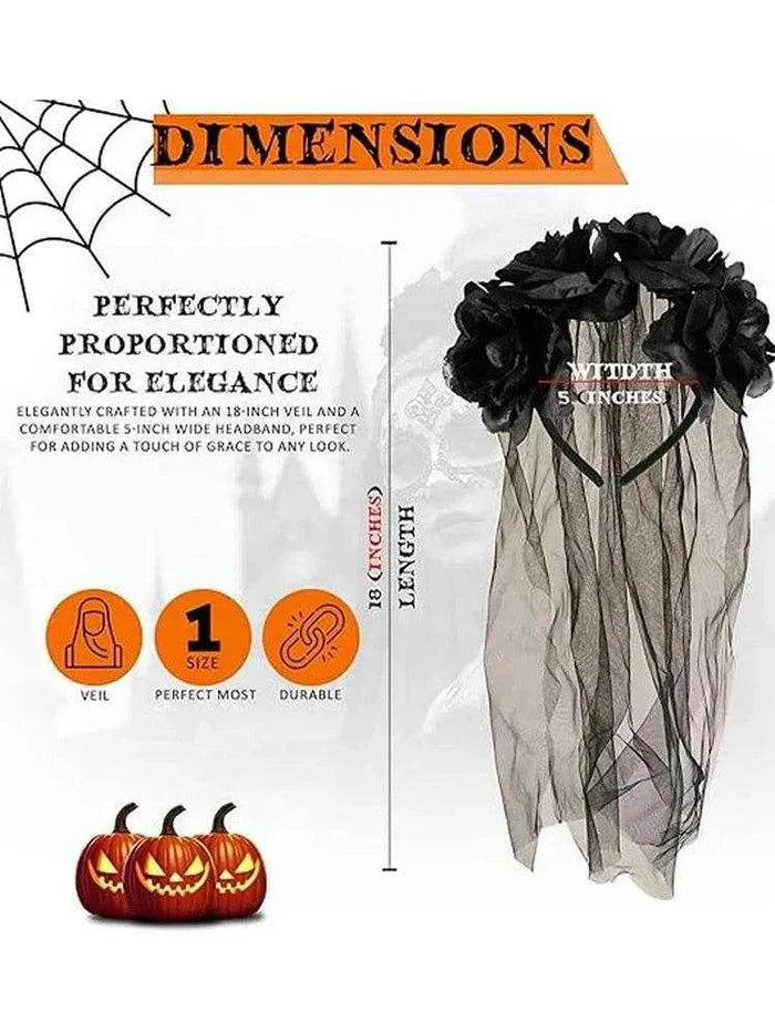 Day of Dead Bride Black Headband