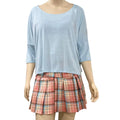 Women's Baby Blue Scoop Neckline Laced Sides Oversized Top (Wide) - Small or Medium - Wild Time Fashion