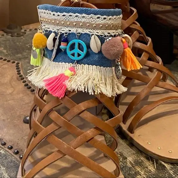 Boot Wraps, Wrist, Anklets, Sandal AccessoryCharming Ankle Wraps Tassel Trim Adjustable Footwear Wraps - Wild Time Fashion