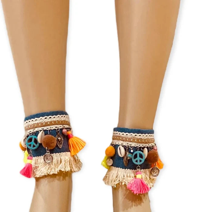 Charming Ankle Wraps Tassel Trim Adjustable Footwear Wraps - Wild Time Fashion