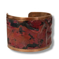 Desert Embers Red Fire Torched Shingle Copper Cuff with riveted recycled shingle and hammered raw copper