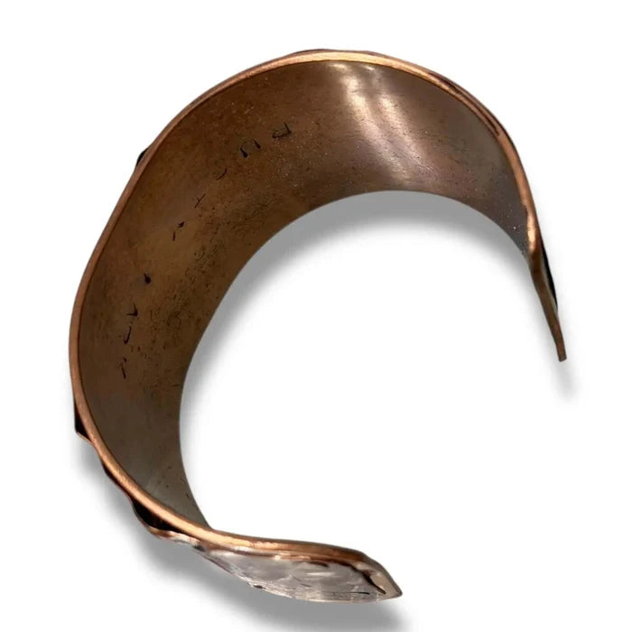 Desert Embers Red Fire Torched Shingle Copper Cuff with riveted recycled shingle and hammered raw copper