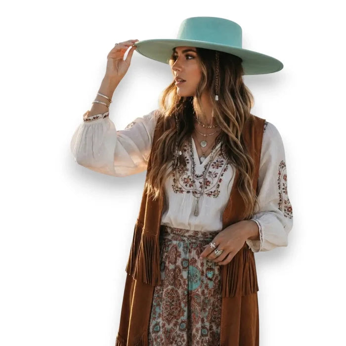 Desert Sky Wide Brim Suede Rancher Hat with flat top crown and faux suede finish M/L