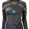 Desert Rebel Oval Faux Turquoise Bolo Tie - Black/Silver / One size / Faux Turquoise Bolo Tie - Bolo Ties