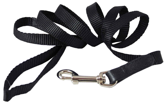 Dog Leash 1/2" Wide Nylon 5ft Length with Leather Enforced Snap Black Small