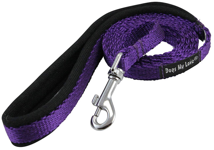 Dogs My Love 4ft Long Neoprene Padded Handle Nylon Leash 4 Sizes Purple
