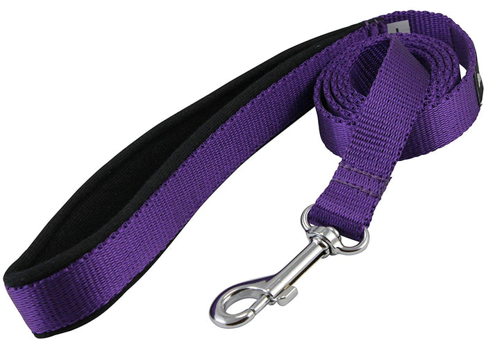 Dogs My Love 4ft Long Neoprene Padded Handle Nylon Leash 4 Sizes Purple