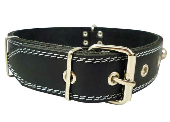 Dogs My Love Genuine 1.6" Wide Thick Leather Studded Dog Collar Black. Fits 19"-23" Neck