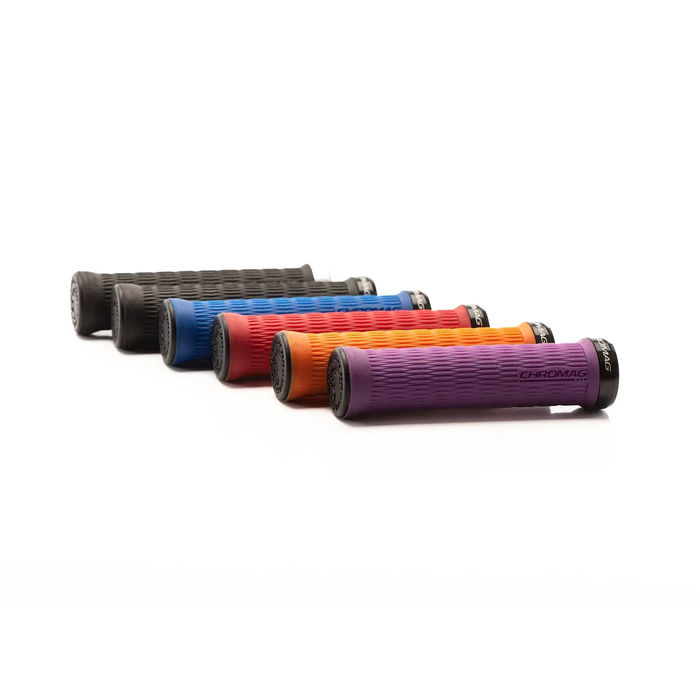 Set of colorful bike handlebar grips on a white background
