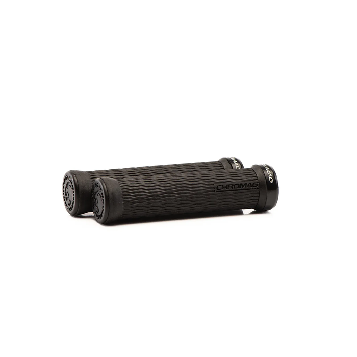Black bike handlebar grips on a white background