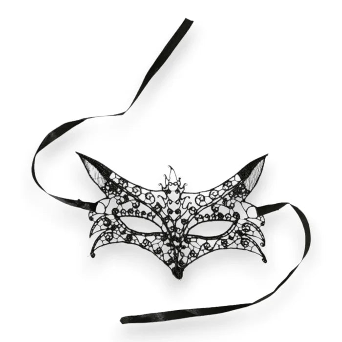 Elegant Black Lace Masquerade Face Masks fox on white back ground