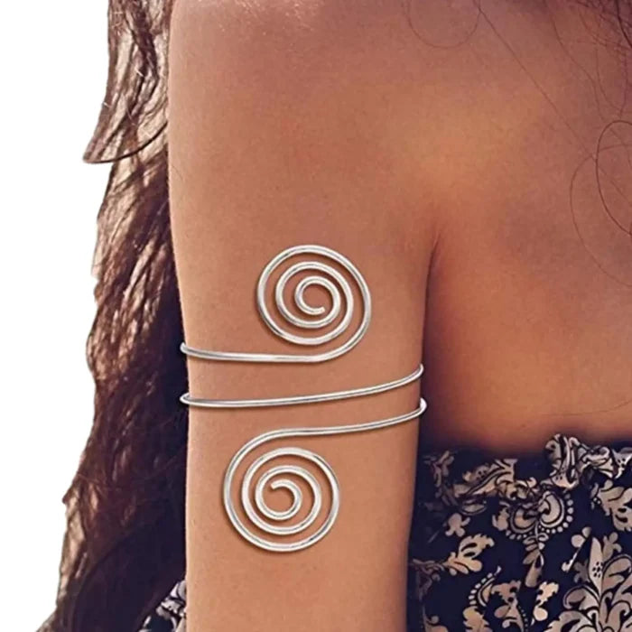Elegant Boho Adjustable Arm Cuffs Silver Spiral Armband Bracelet western gothic attire