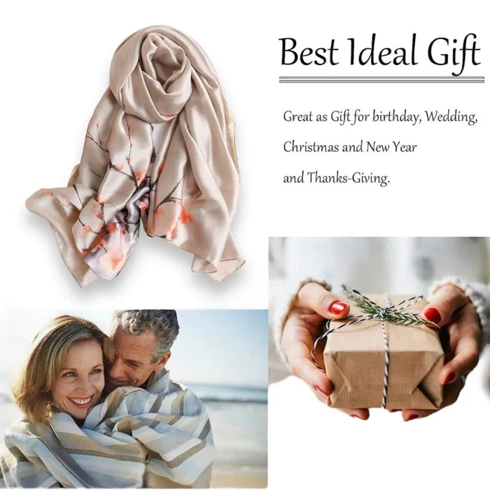 Elegant Oversized Print Silk Scarves in black silver, blush, or peach as rectangle wrap, head scarf, or stole