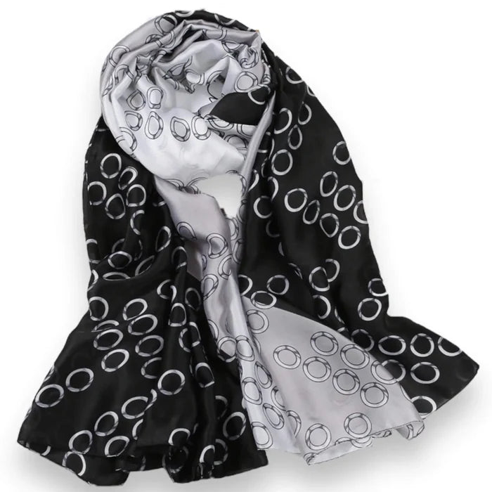 Elegant Oversized Print Silk Scarves in black silver, blush, or peach as rectangle wrap, head scarf, or stole