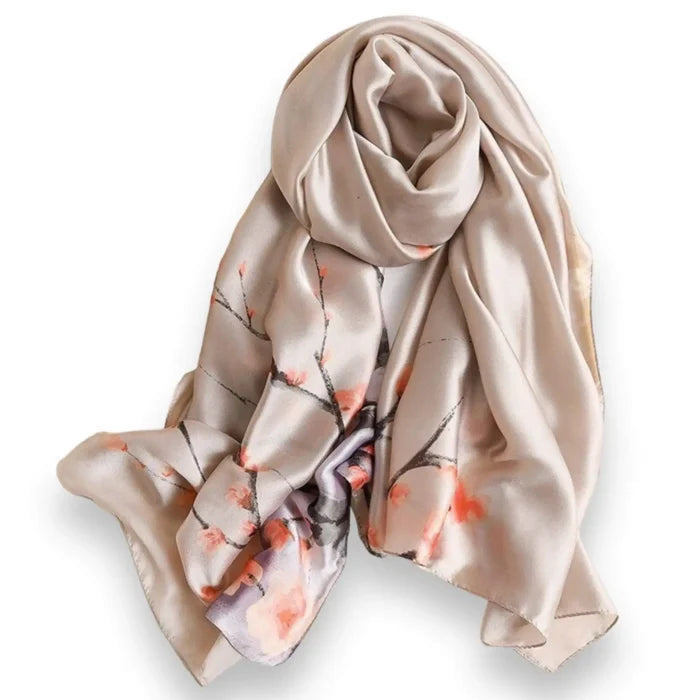 Elegant Oversized Print Silk Scarves in black silver, blush, or peach as rectangle wrap, head scarf, or stole