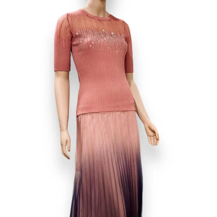 Women's Elegant Pink Embellished Illusion Top - Medium