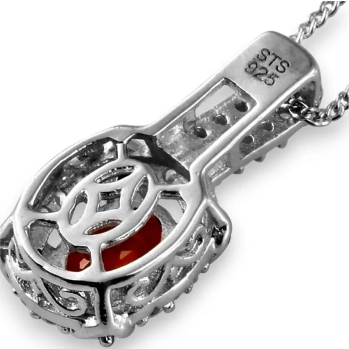Elegant Red Citrine Gemstone Necklace with red citrine, black spinel and white quartz sterling silver pendant